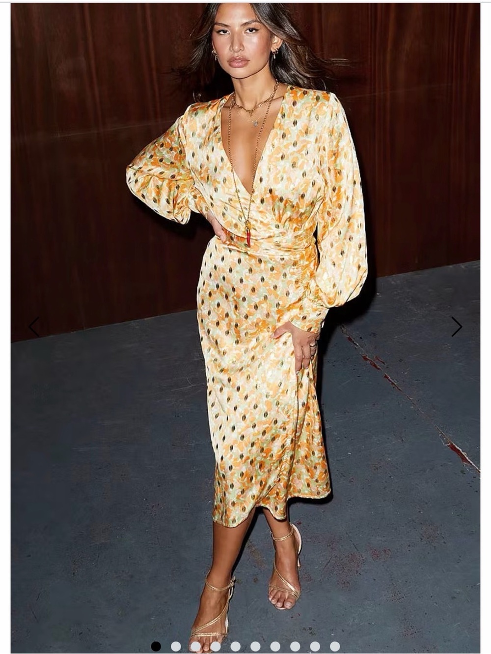 Never Fully Dressed Pink Orange and Gold Floral Wrap Midi Dress